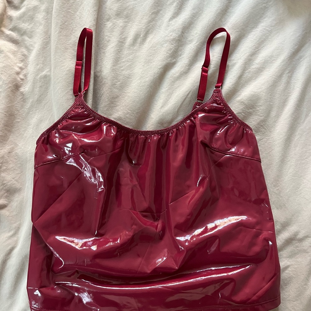 Y2K latex Burgundy Women's going out tank Top